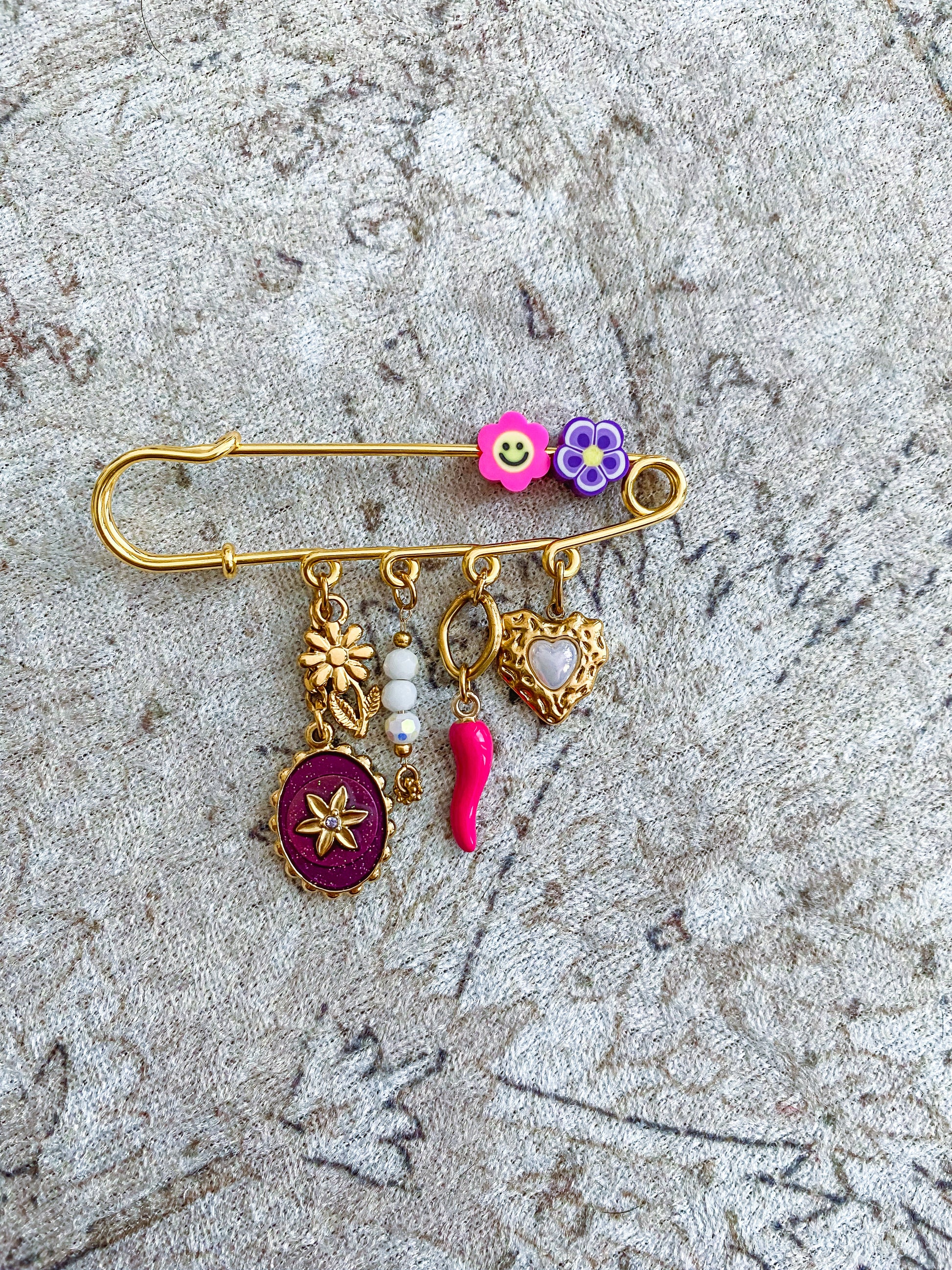 Broche en acier inoxydable Doré Blanc Rose Violet