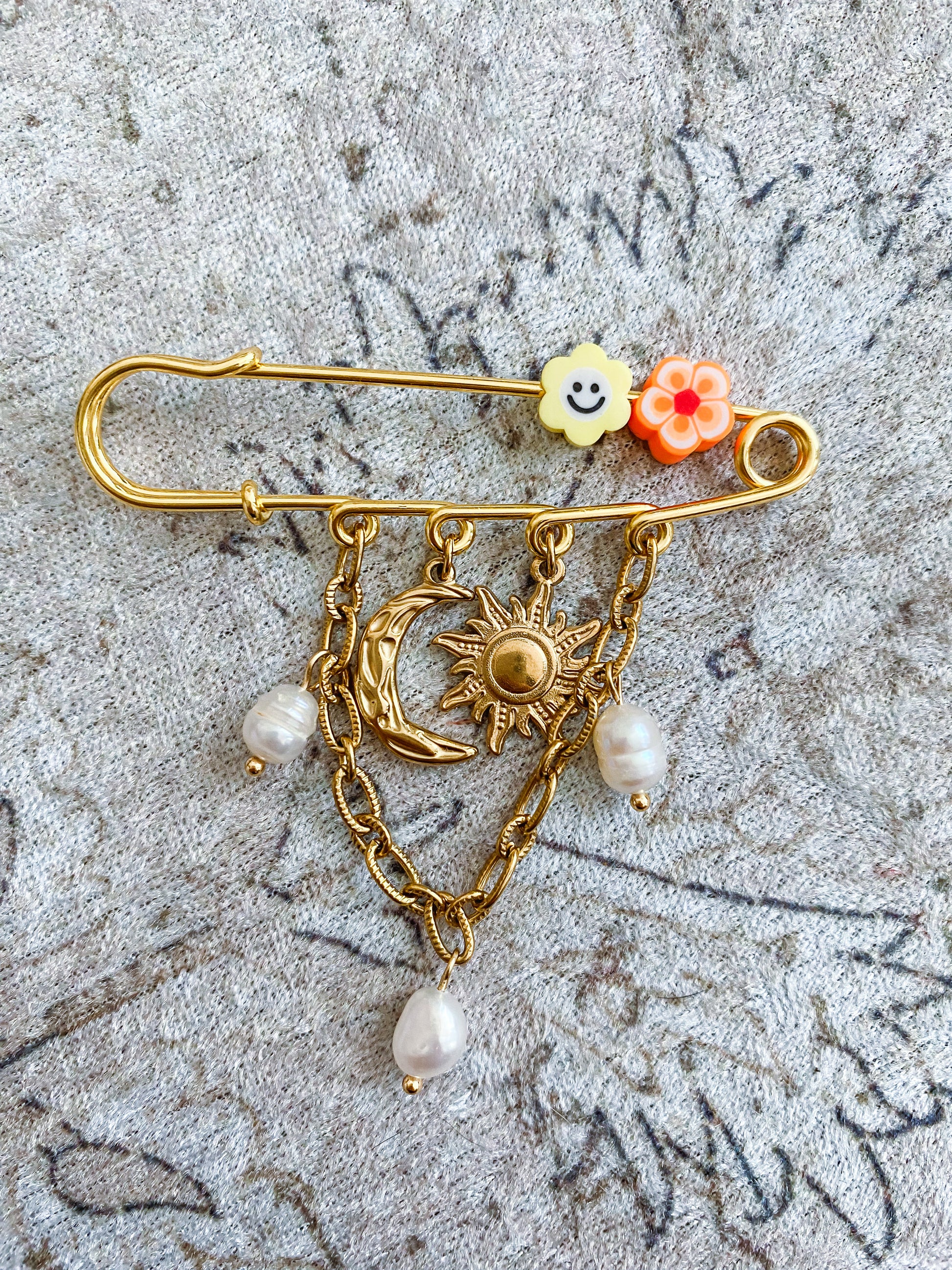 Broche en acier inoxydable Blanc Doré