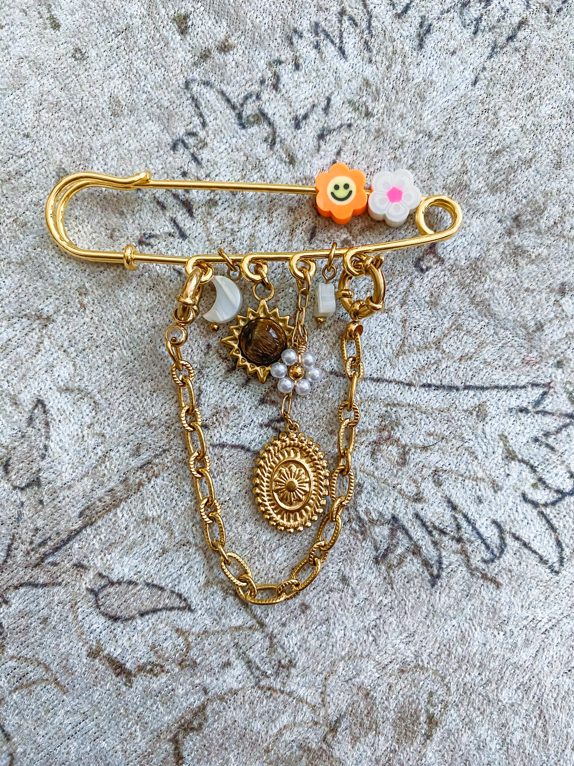 Broche  en acier inoxydable doré blanc marron