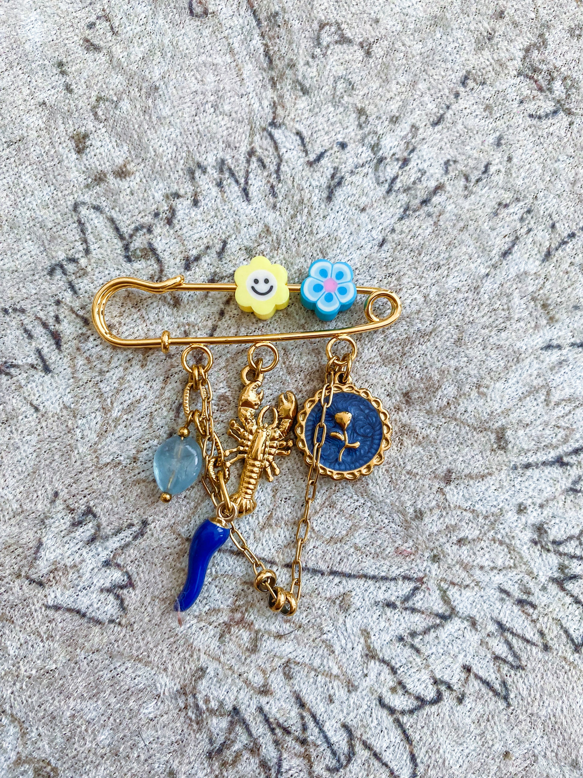 Broche en acier inoxydable doré bleu homard