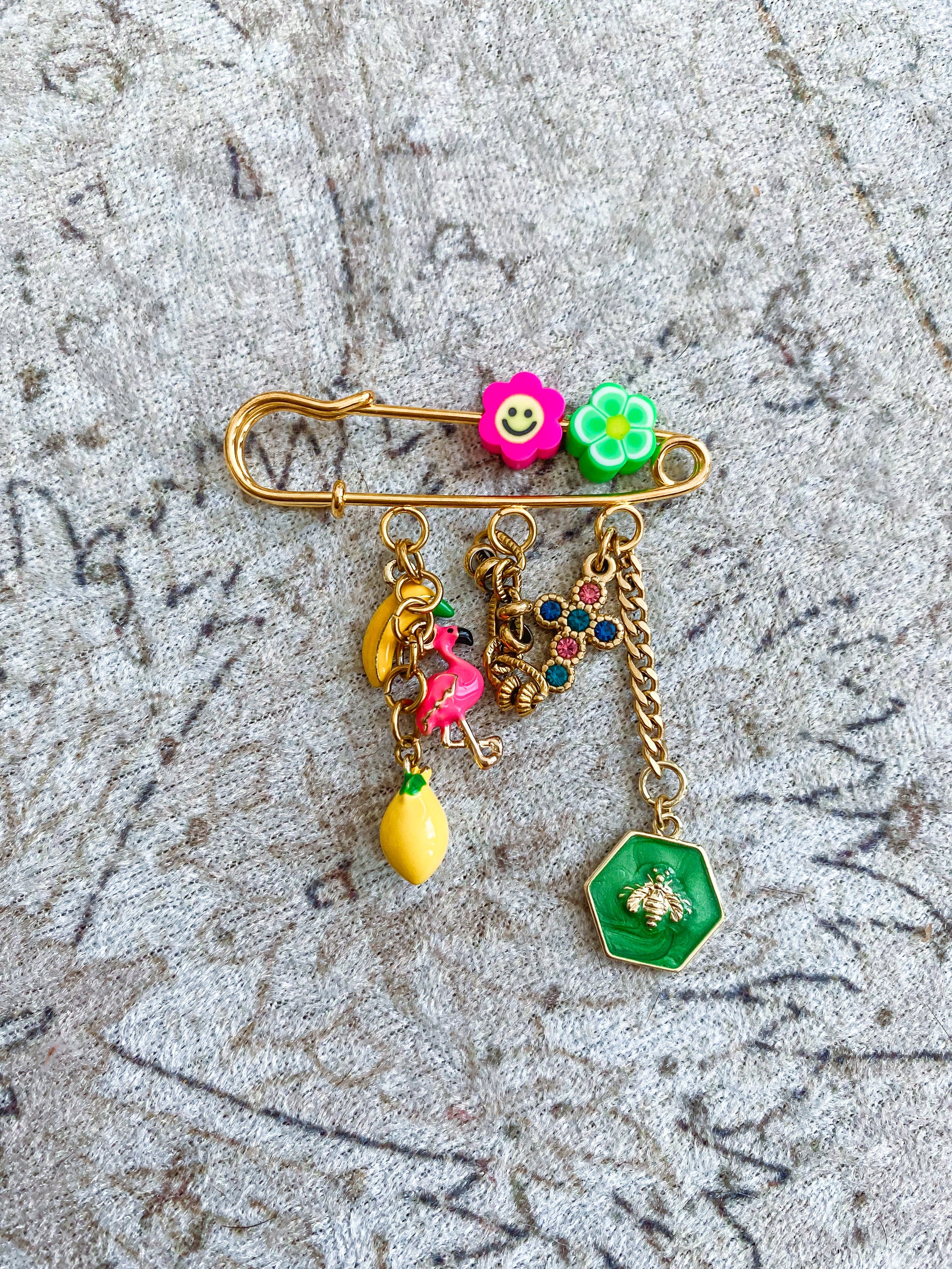 Broche en acier inoxydable Doré Colorée Citron Banane Rose Vert Jaune