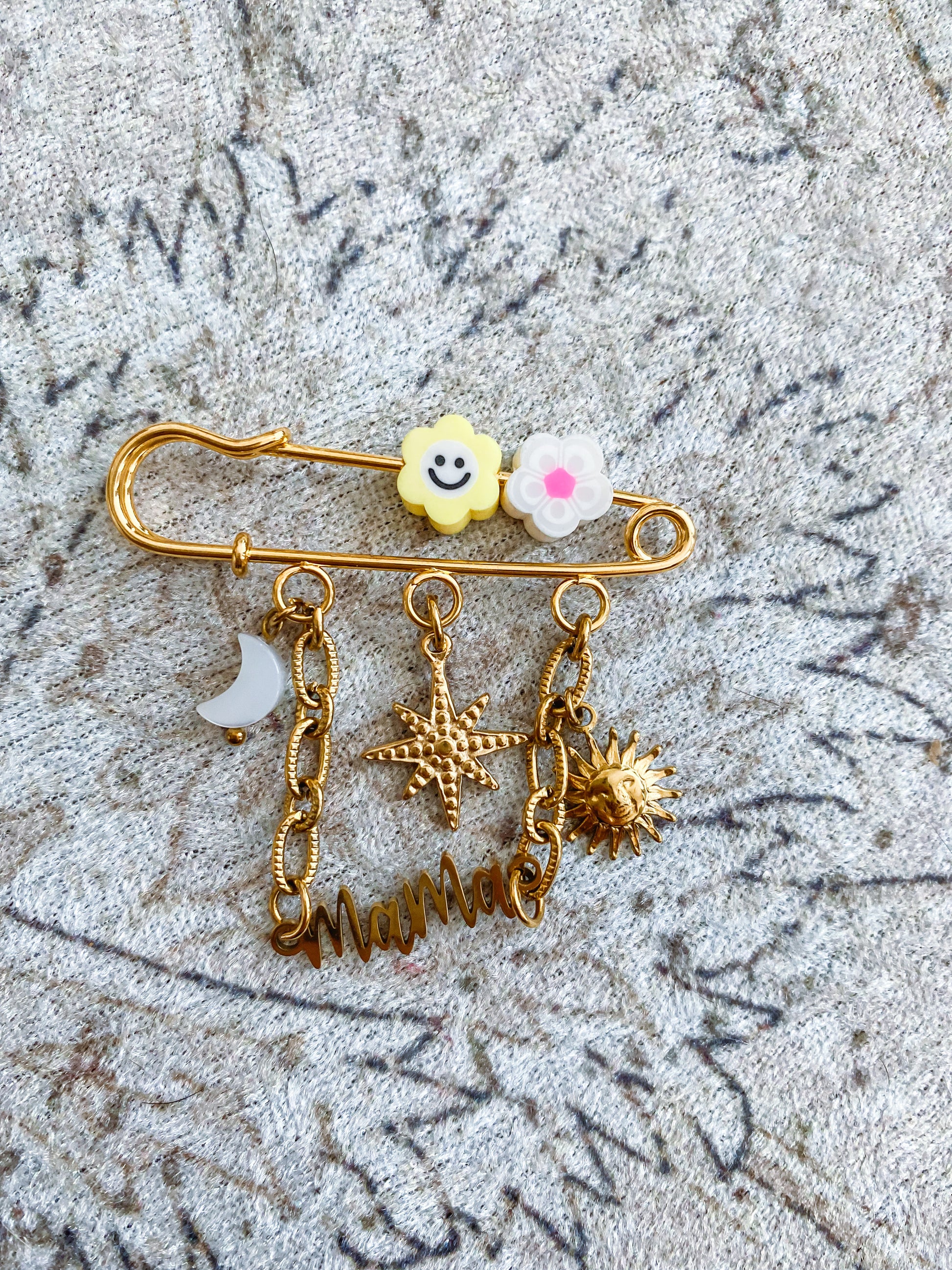 Broche en acier inoxydable Doré Blanc Maman